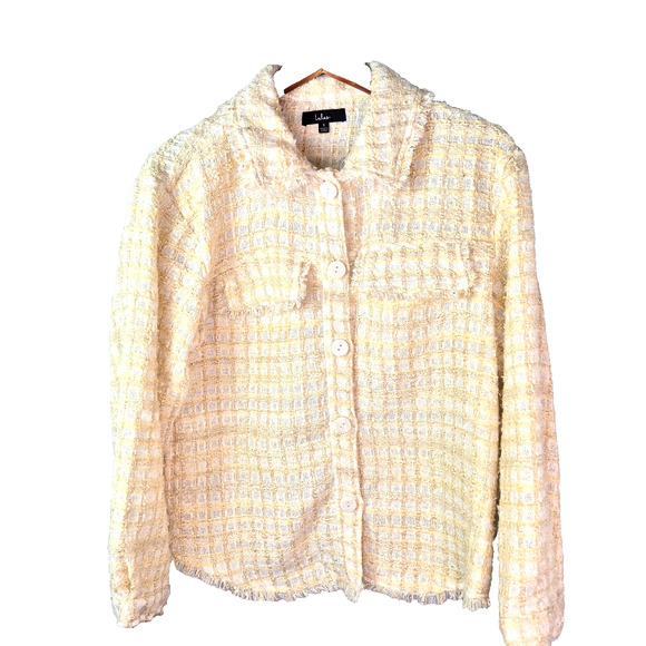 Lulu’s Ivory Tweed Knit Shacket – Size Small – Button Front Jacket - Picture 1 of 13